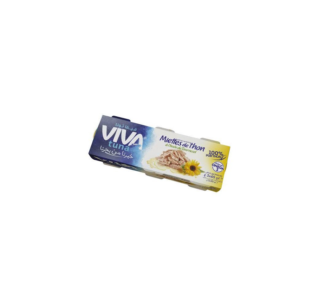 Viva Tuna - miettes de thon á l'huile tournesol - 3 boites (65g) 